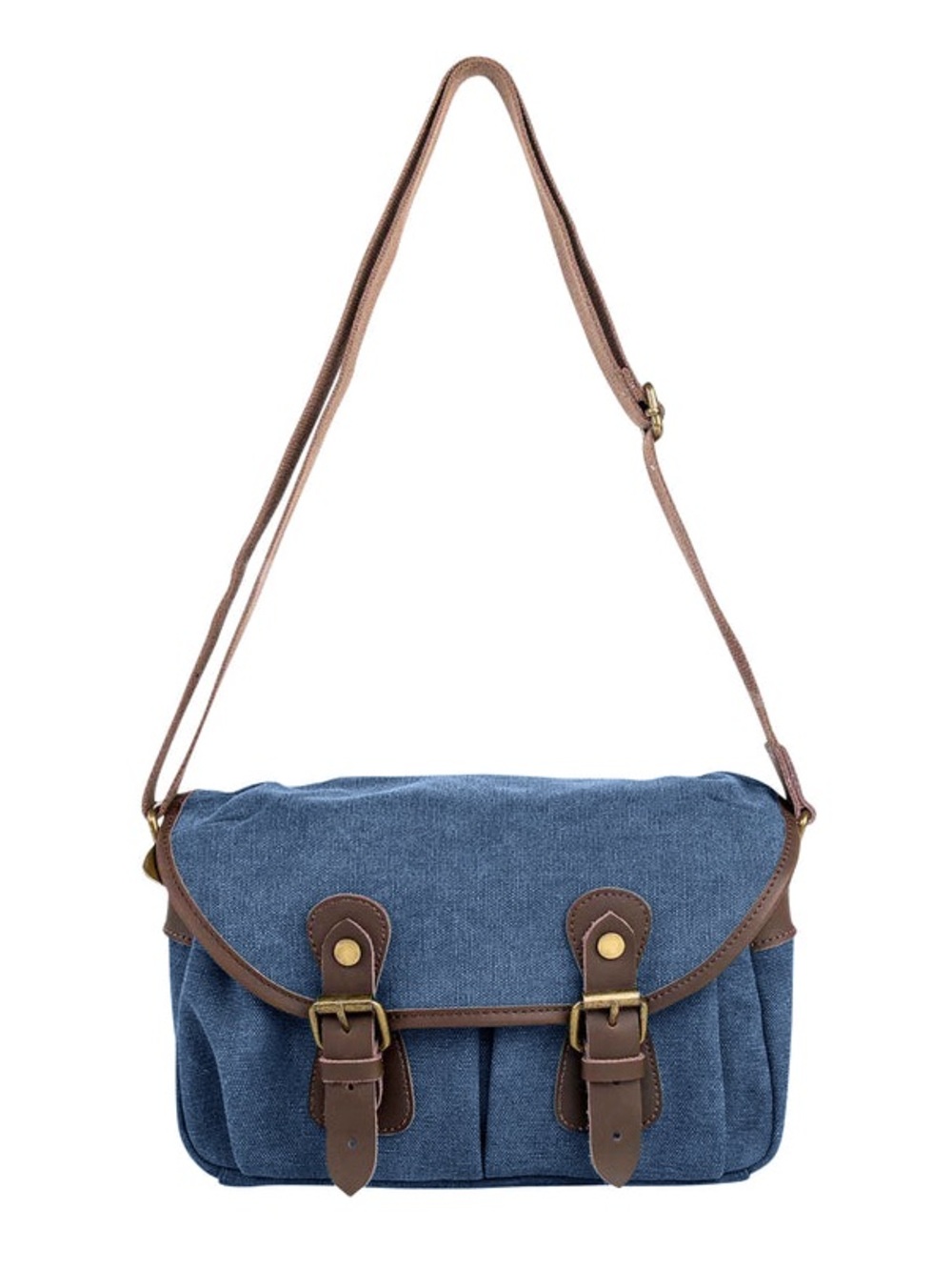 ZEDE PARIS
VAVIN Blue Canvas Crossbody Messenger Bag with Brown Trim